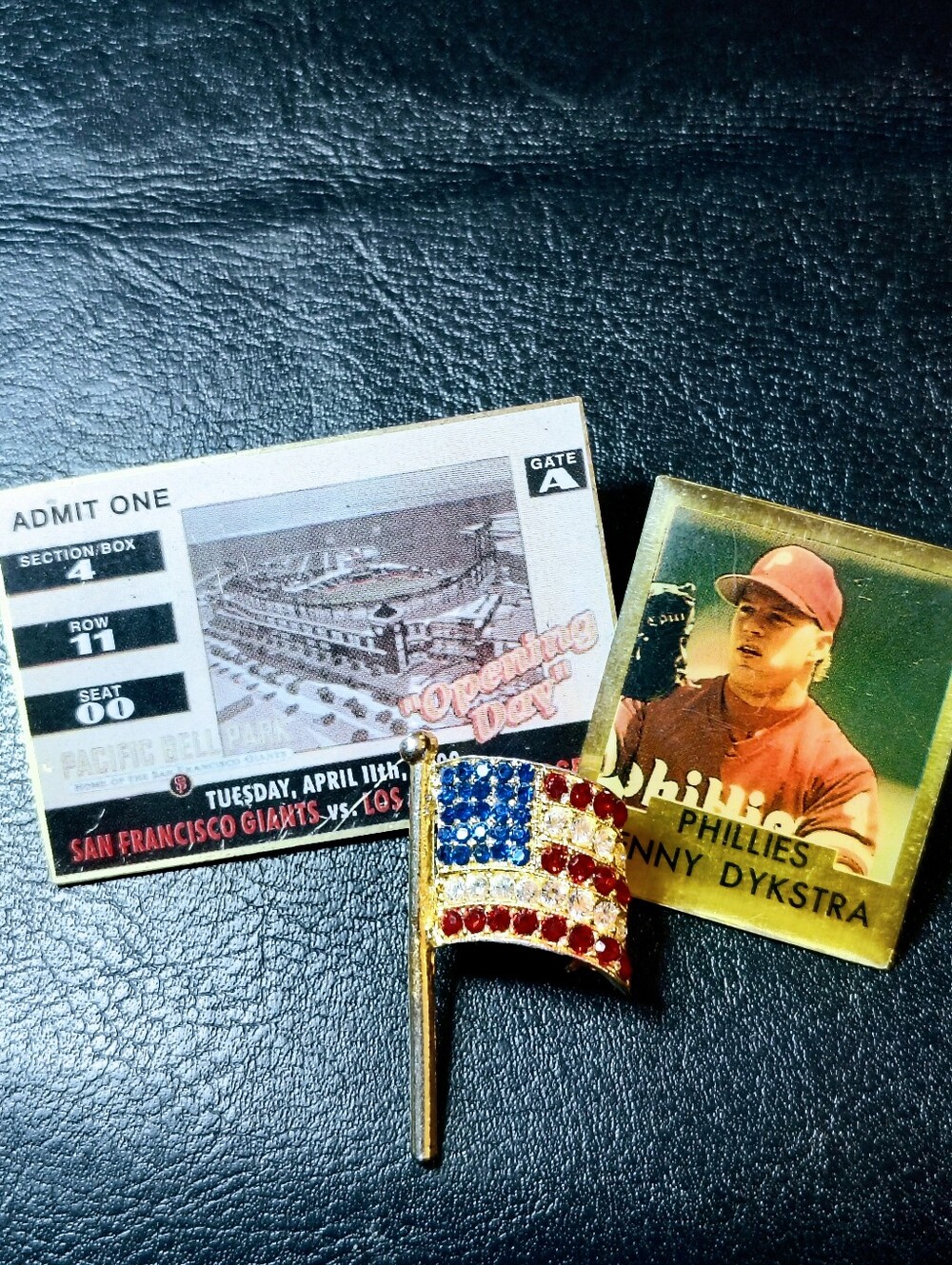 Vtg. Americana Baseball Pin Lot Lenny Dykstra Phillies Giants 2000 Opener USFlag